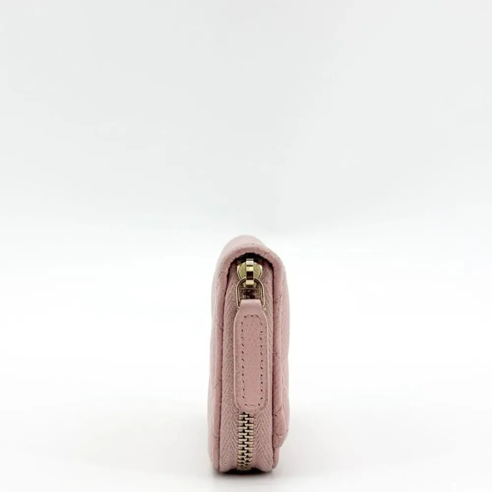 Chanel Classic Caviar Flap Zipper Card Holder Pink Gold Hardware